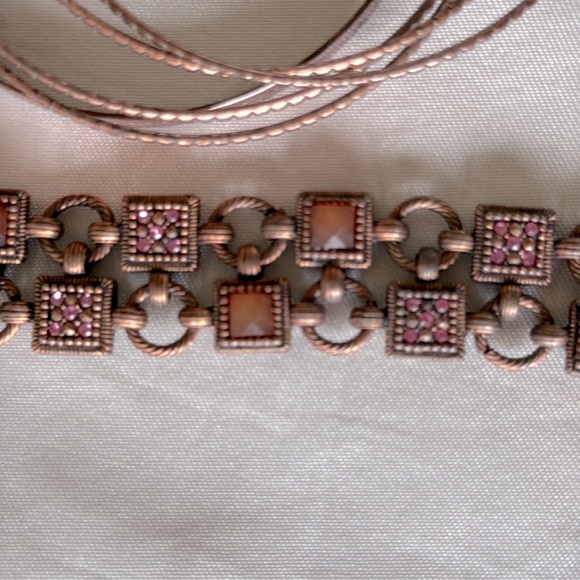 Antique Copper Bracelet Stack Set Unique Design Bangles and Cuff - Picture 7 of 12